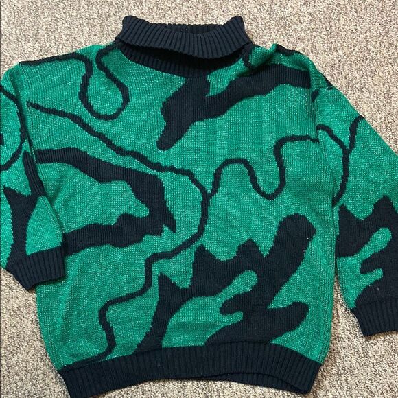Vintage 89s Funky Green and Black Patterned Women’s Sweater Size Approximate ML - Picture 1 of 9
